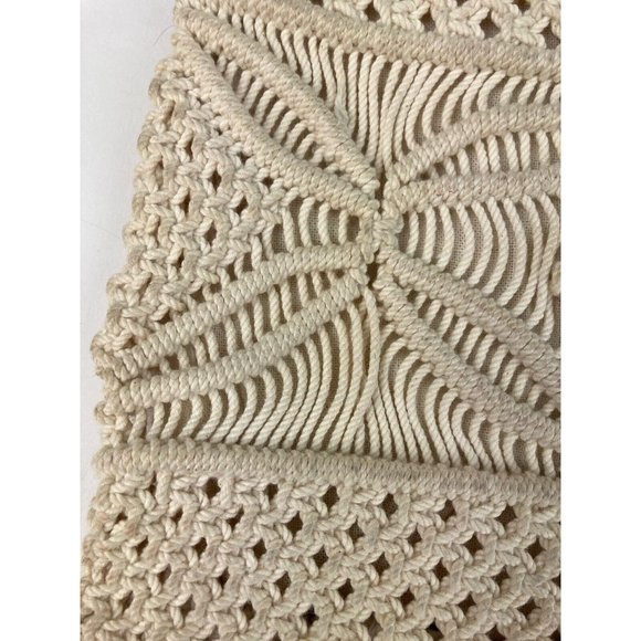 *Boho Small Macrame Purse Double Wood Handles Button Closure Lined - Picture 4 of 6